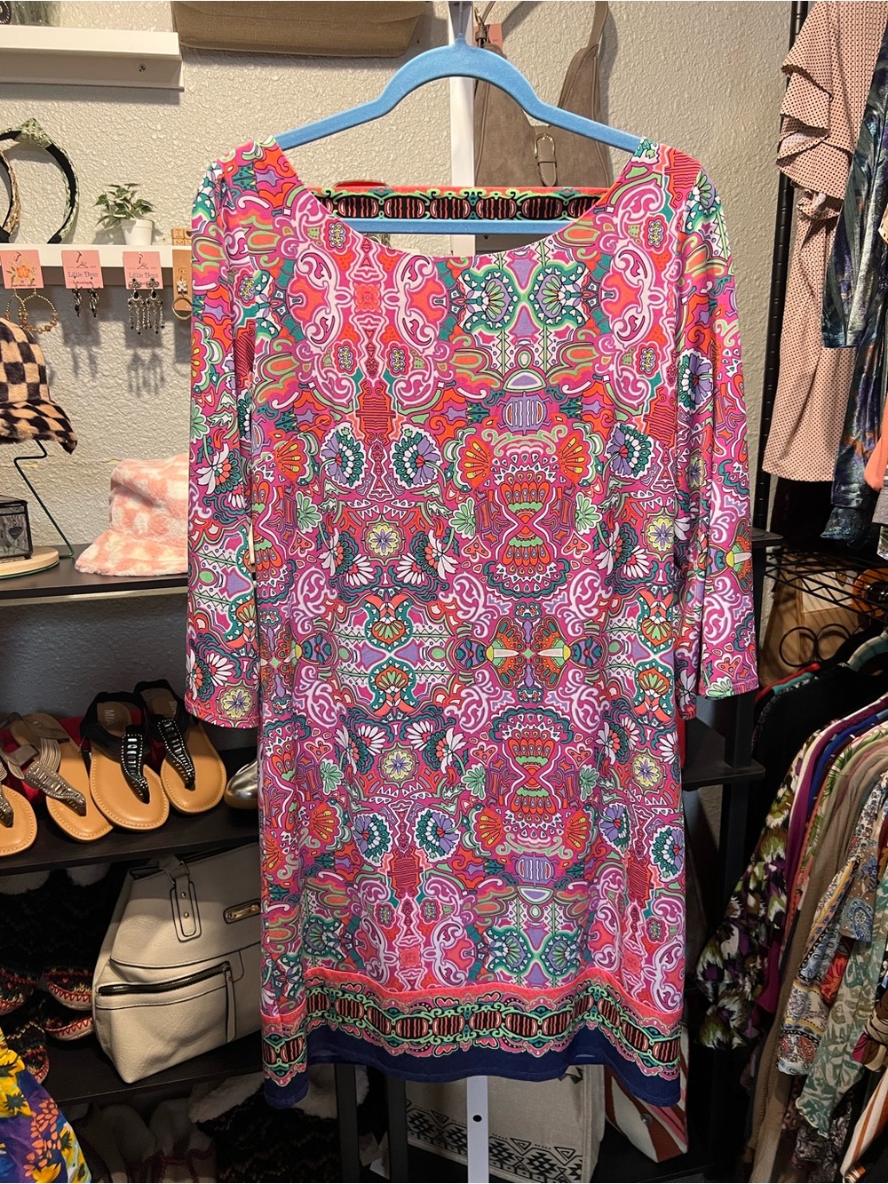 Laundry By Shelli Segal Pink Multicolor Printed Long Sleeve Shift Dress